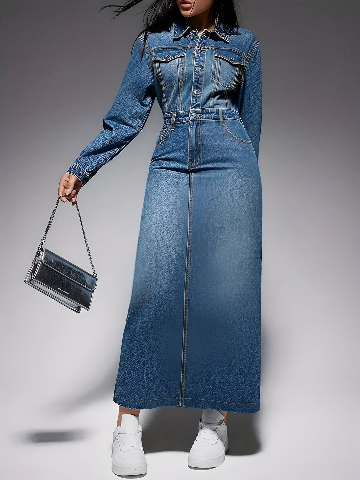 Mc | Elegant denim dress with long sleeves
