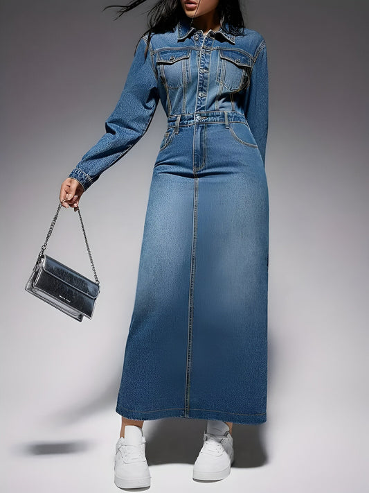 Mc | Elegant denim dress with long sleeves