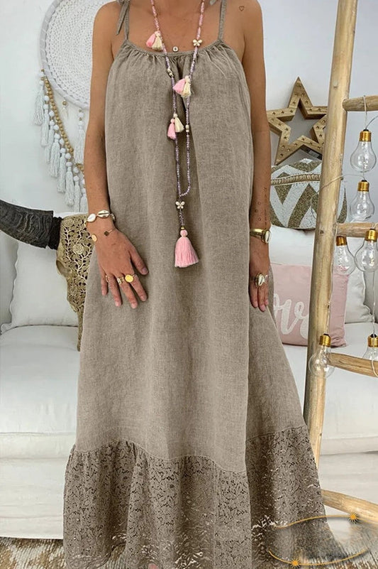 Shirt dress with lace insert and knotted lace insert