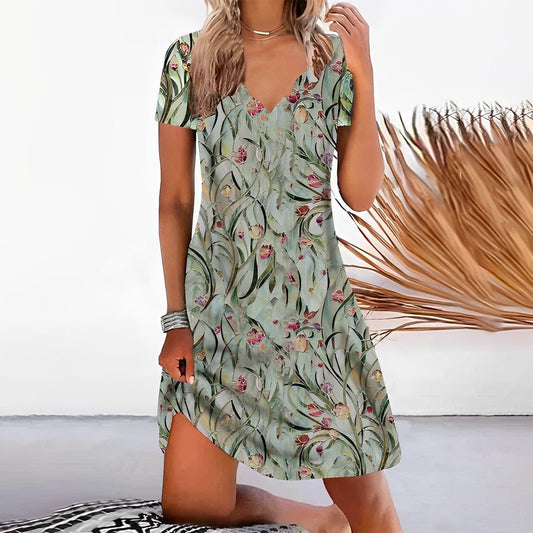 LP | Green dress with floral pattern