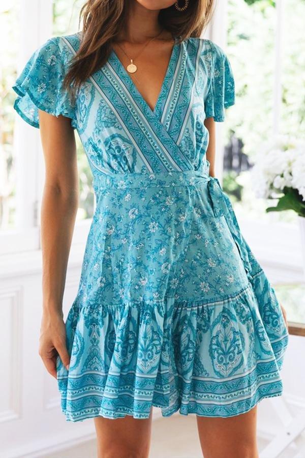 LP | Bohemian-style ethnic V-neck mini dress