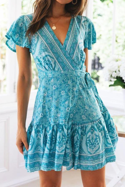 LP | Bohemian-style ethnic V-neck mini dress