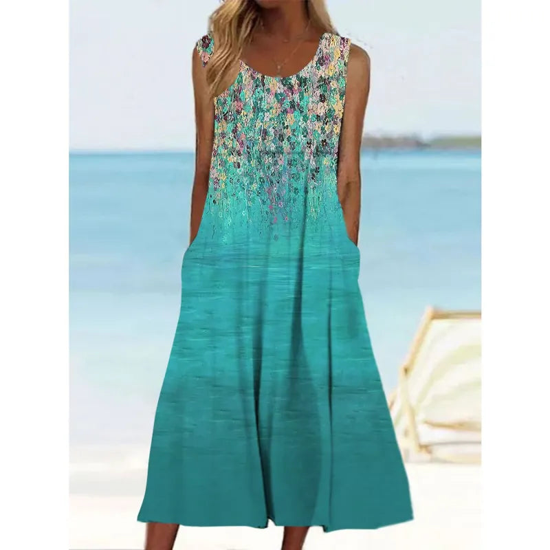 LP | Sleeveless linen dress with summer print