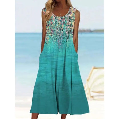 LP | Sleeveless linen dress with summer print