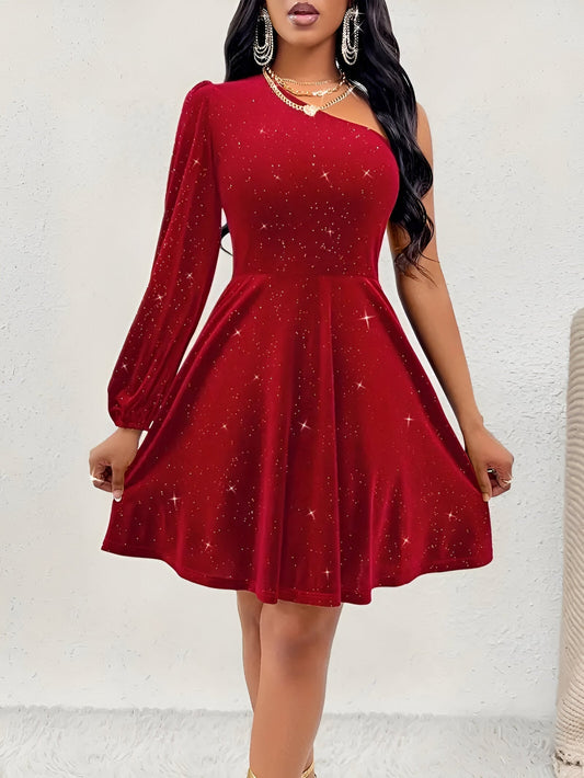 Mc | Elegant one-shoulder shirt dress with ruffles