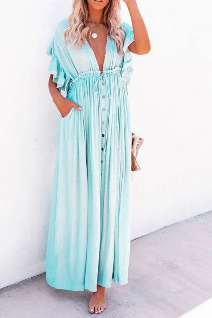 Fairy Air dress with V-neck and sleeves with ruffles