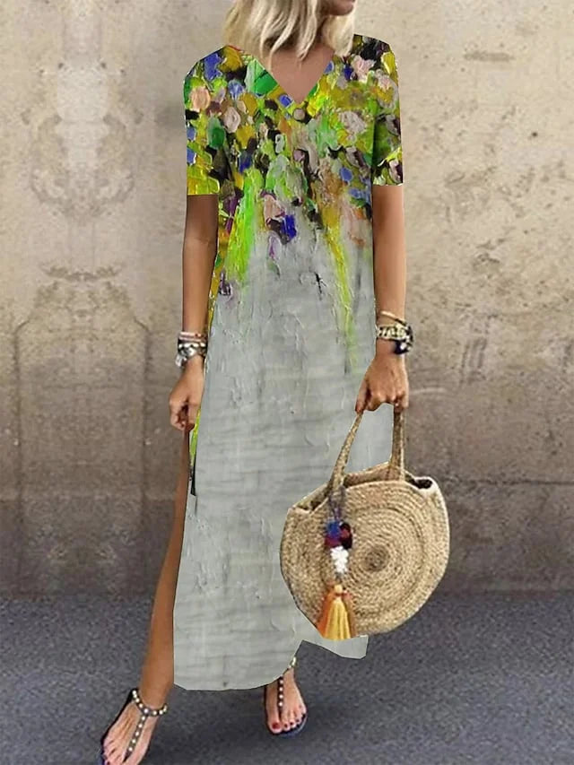 LP | Printed casual dress with v-neck for women