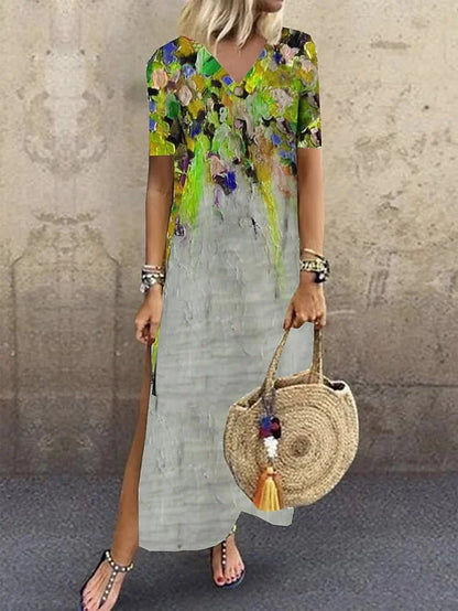 LP | Printed casual dress with v-neck for women