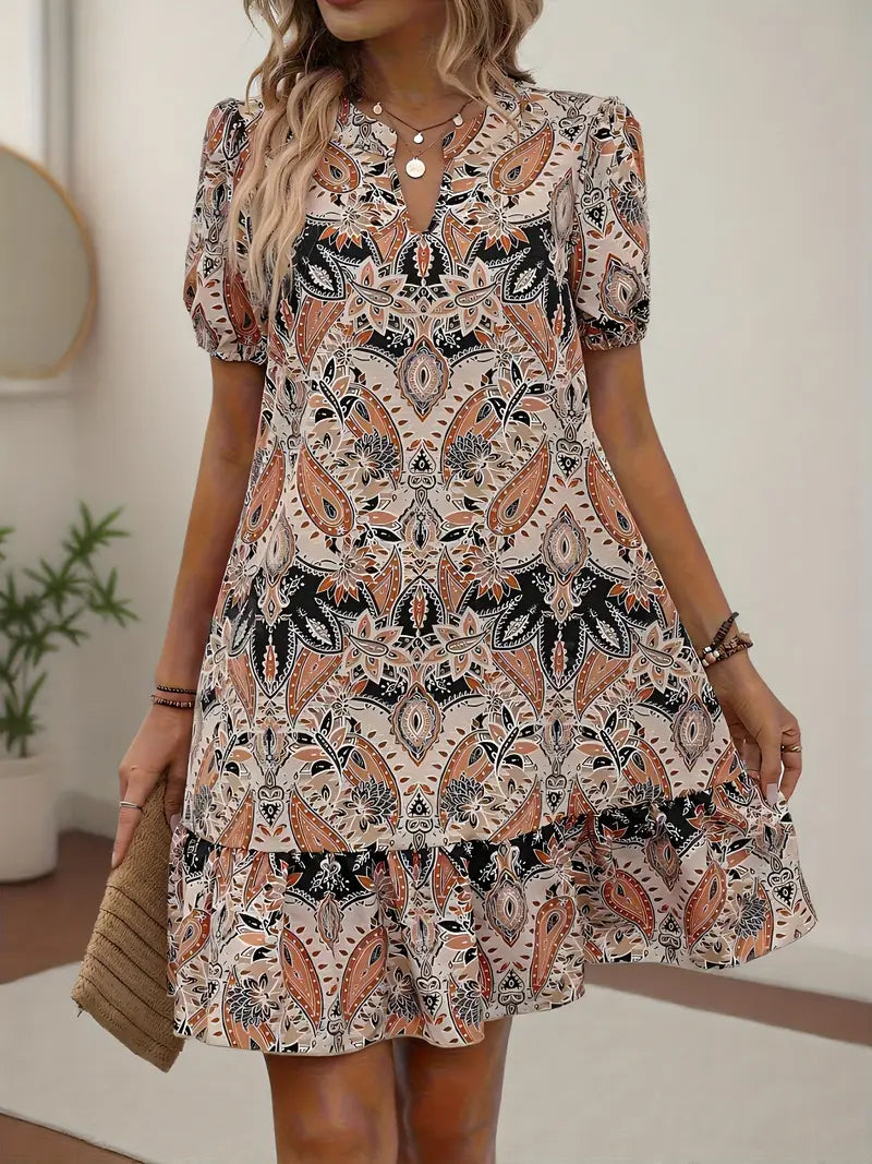 LP | Charming dress with V-neckline and flounced hemline