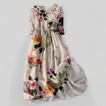 LP | Midi dress with floral print and lacing