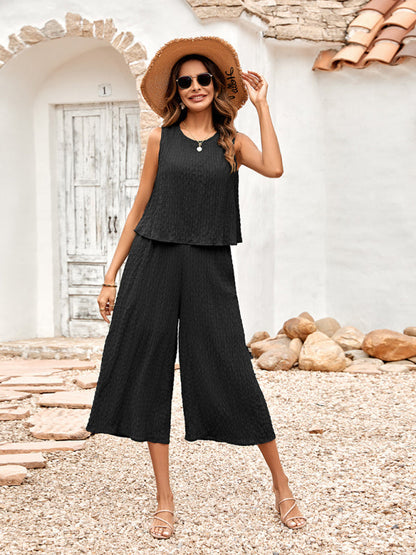 New ladies solid color casual loose sleeveless ladies jumpsuit