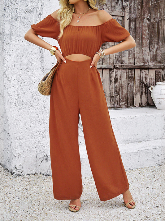 Casual jumpsuit with short sleeves and wide legs