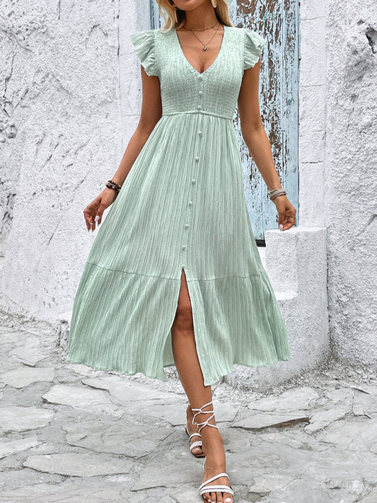 Lightweight midi dress with V-neck and flowing drape