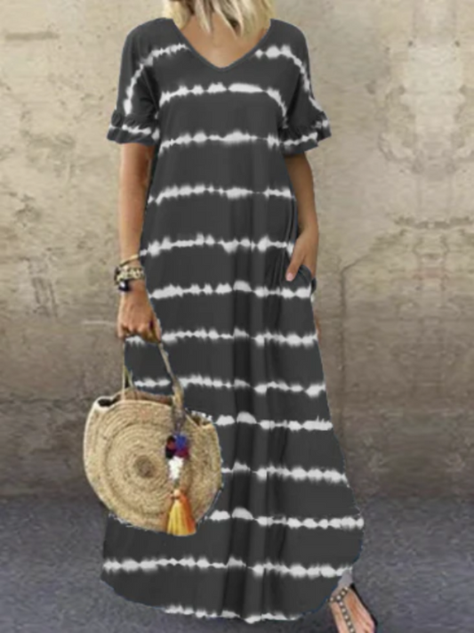 Printed maxi dress for summer with a V-neckline