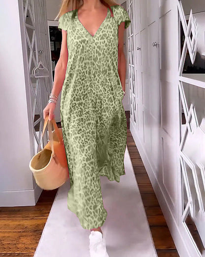 LD | Colorful summer dress with V-neck and short sleeves