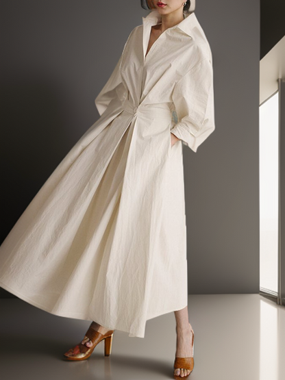 Donita - Women's long dress with pocket and button closure, long sleeves