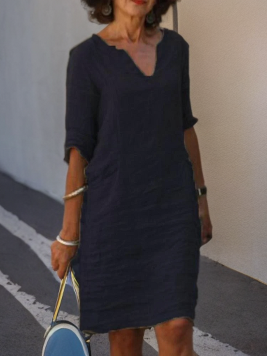 Mc | Classic cotton and linen dress with sweetheart neckline