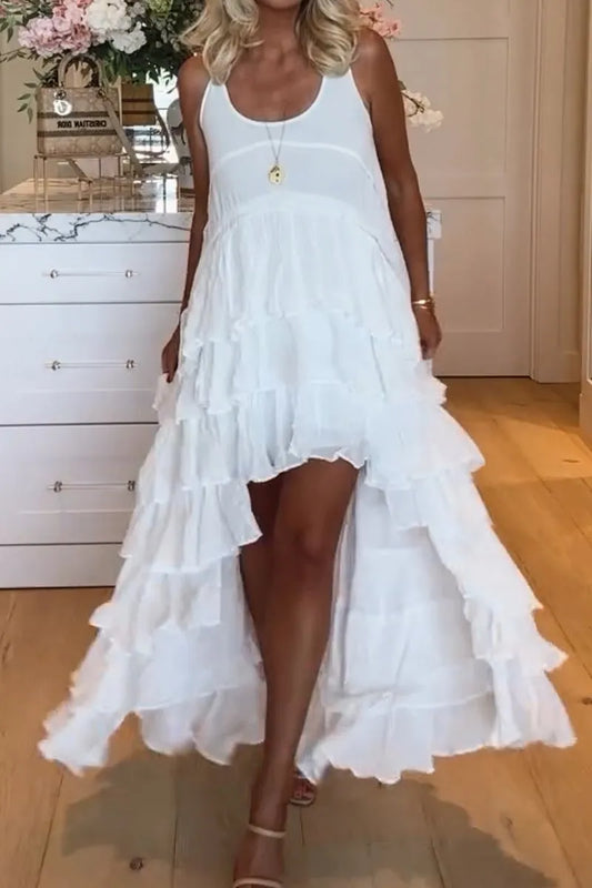Beautiful women's dress-short-front and long-back with ruffles