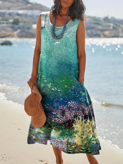 LP | Linen dress with pockets and spring butterfly print