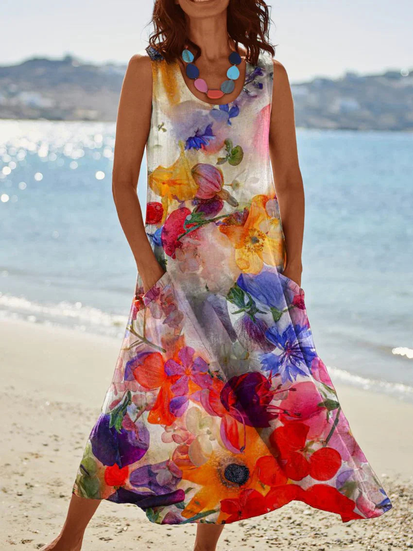 LP | Linen dress with pockets and spring butterfly print