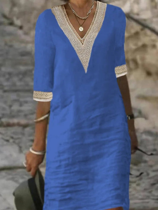 LD | Casual linen blend dress with lace details