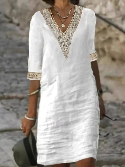 LD | Casual linen blend dress with lace details