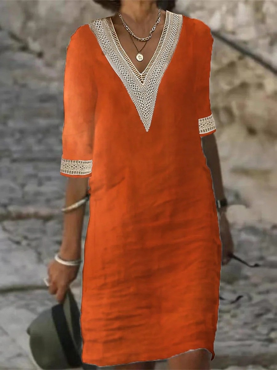 LD | Casual linen blend dress with lace details