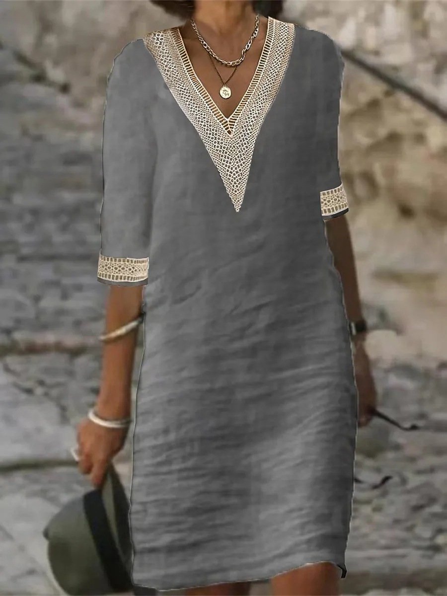 LD | Casual linen blend dress with lace details
