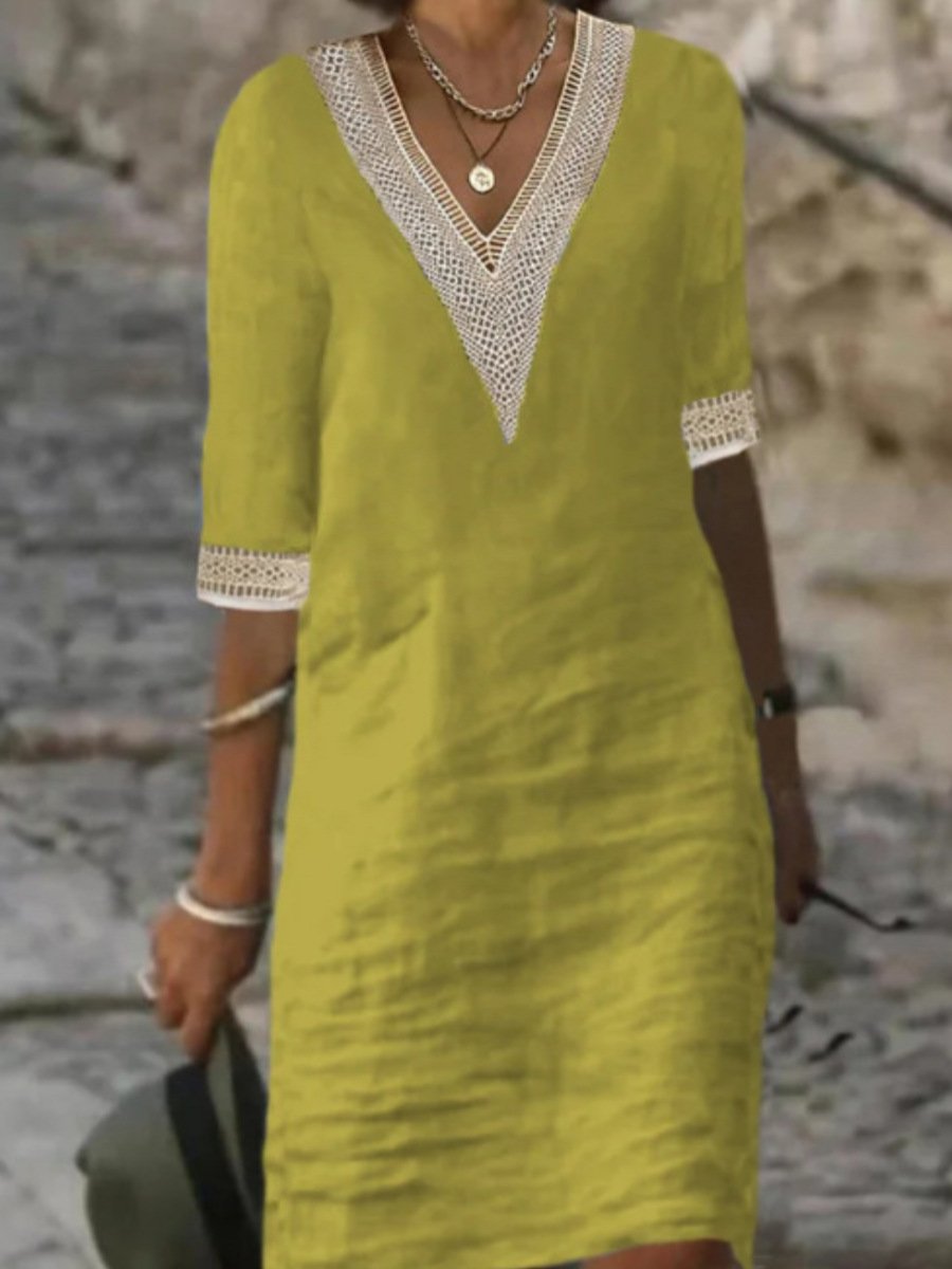 LD | Casual linen blend dress with lace details