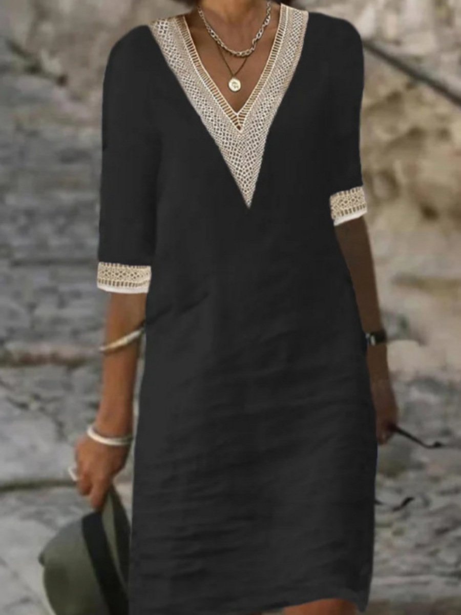 LD | Casual linen blend dress with lace details