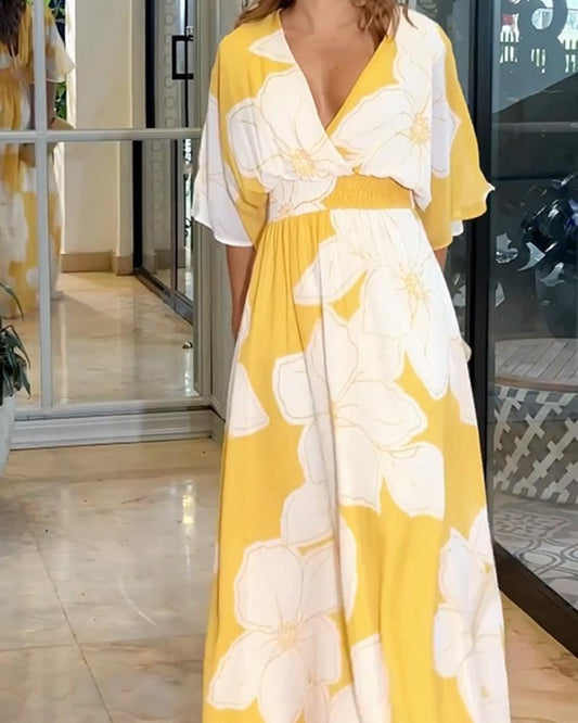 Floral maxi dress with bat sleeves