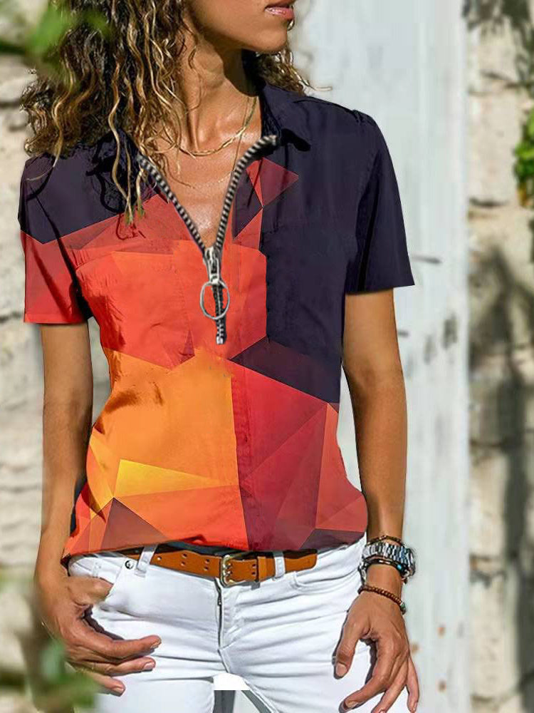 LD Bohemian West Ethnic Zip Top Short Sleeve T-shirt
