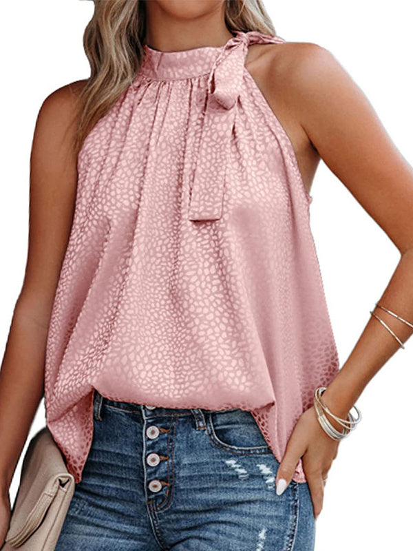 LD Halter Neck Bow Leopard Print Sleeveless Tank Top