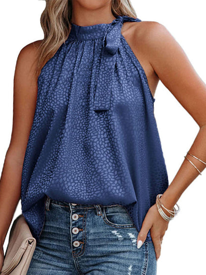 LD Halter Neck Bow Leopard Print Sleeveless Tank Top