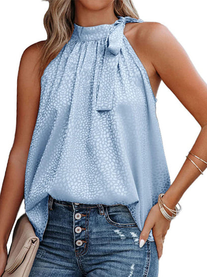 LD Halter Neck Bow Leopard Print Sleeveless Tank Top