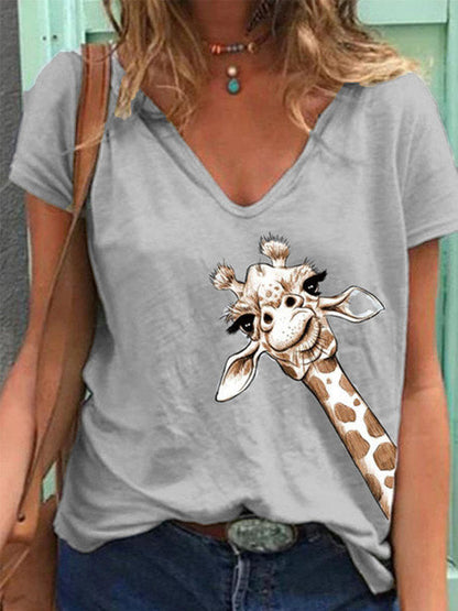 LD Short-sleeved T-shirt and V-neck with animal print