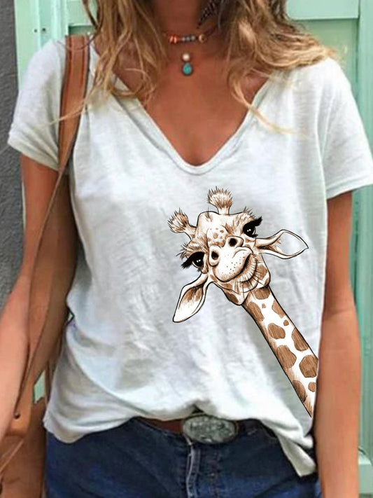LD Short-sleeved T-shirt and V-neck with animal print