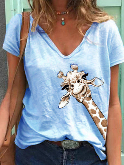 LD Short-sleeved T-shirt and V-neck with animal print