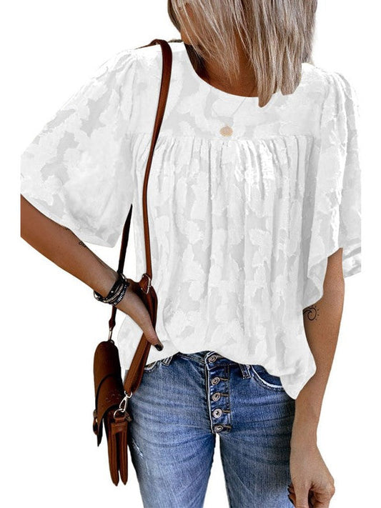 LD | five-point-sleeve lace shirt European and American women's foreign trade loose round-neck sweater