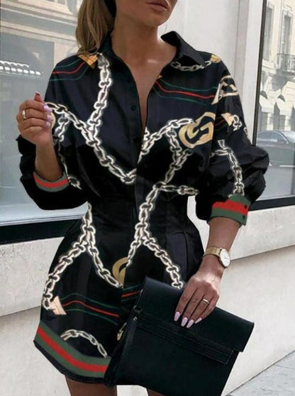 LD | Printed Waist Shirt Balloon Sleeve Shirt
