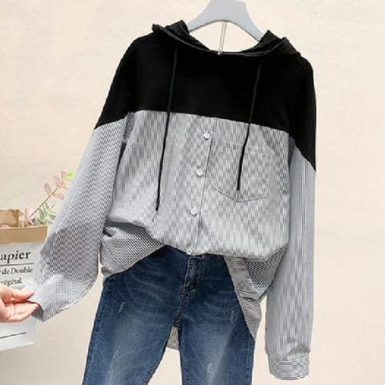 Quistina Top | Striped button-down hoodie