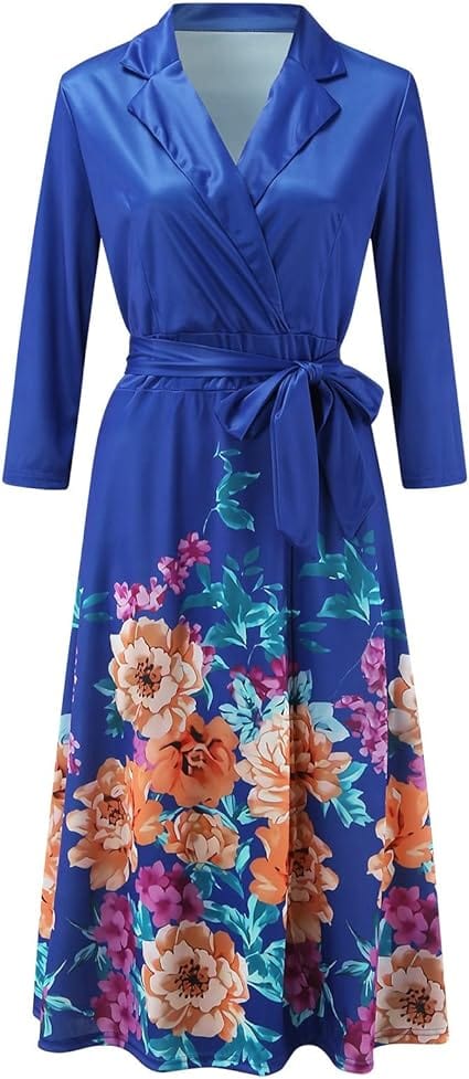 LP | Dress with turn-up collar and three-quarter sleeves with floral pattern