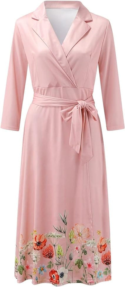 LP | Dress with turn-up collar and three-quarter sleeves with floral pattern