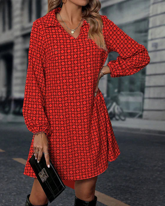 LP | Printed long-sleeved dress with lapels