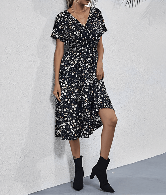 LP | Com��r - Elegant knee-length dress with floral pattern