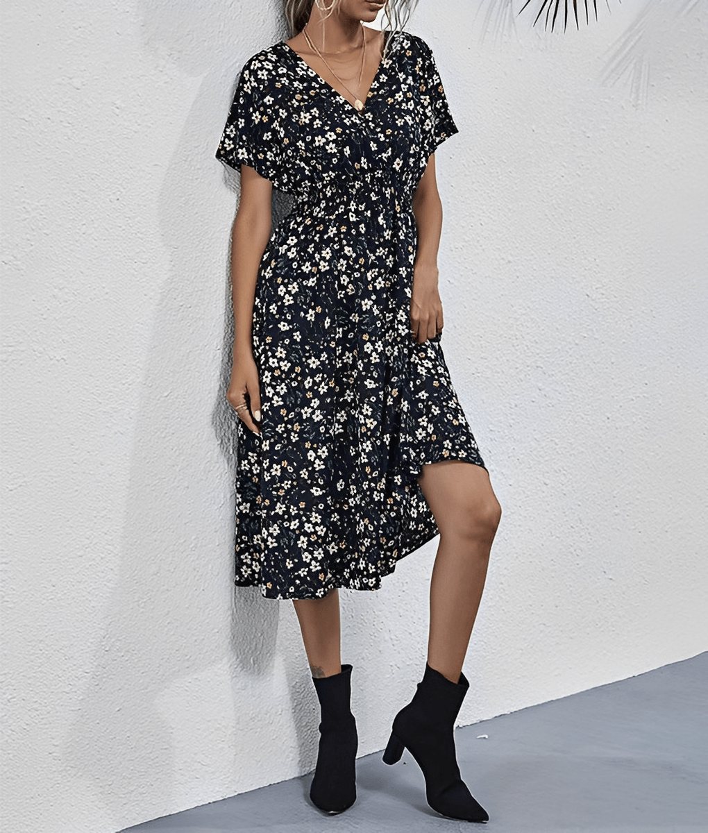 LP | Comér - Elegant knee-length dress with floral pattern