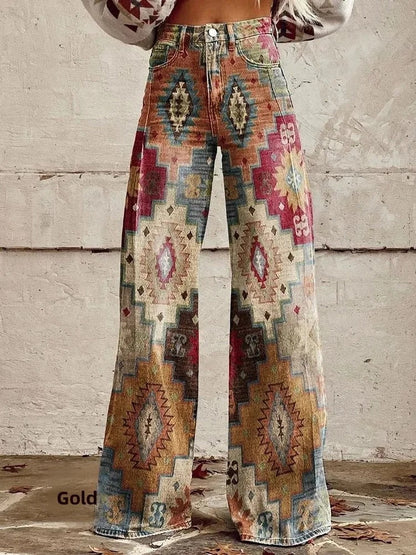 LP | Printed denim jeans with high waist and wide leg