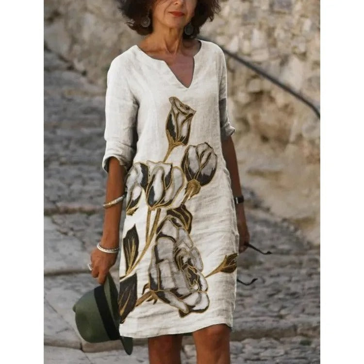 LP | Midi dress with v-neck and floral pattern