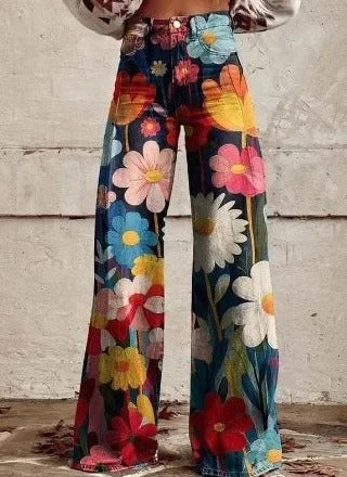 LP | Printed denim jeans with high waist and wide leg