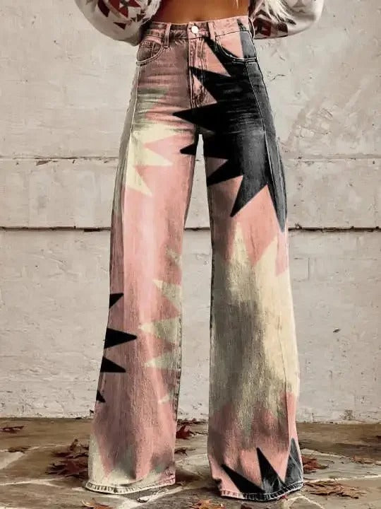 LP | High-waisted and wide-leg printed denim jeans